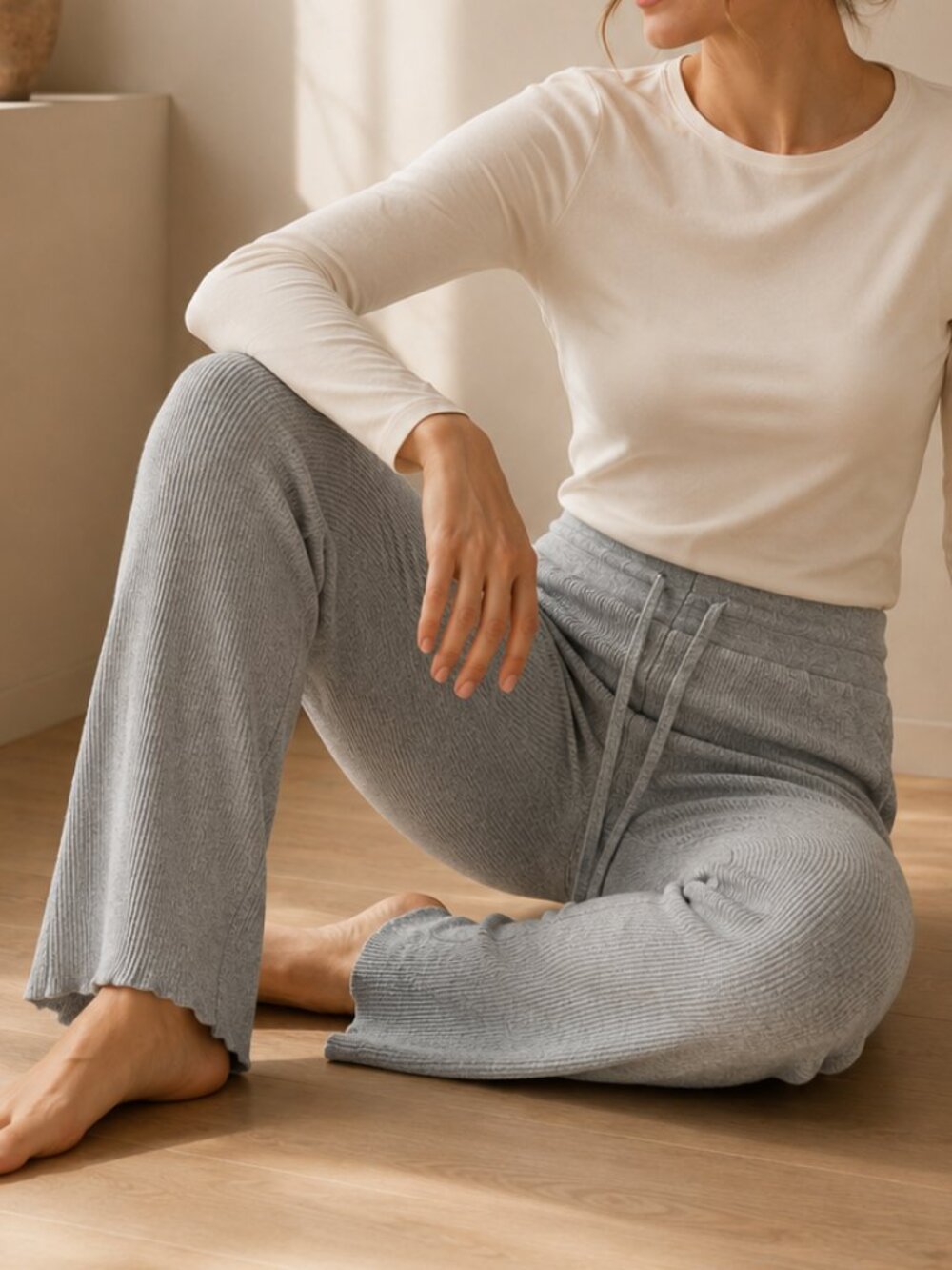 UNIQLO Ribbed Knit Pants in Light Gray